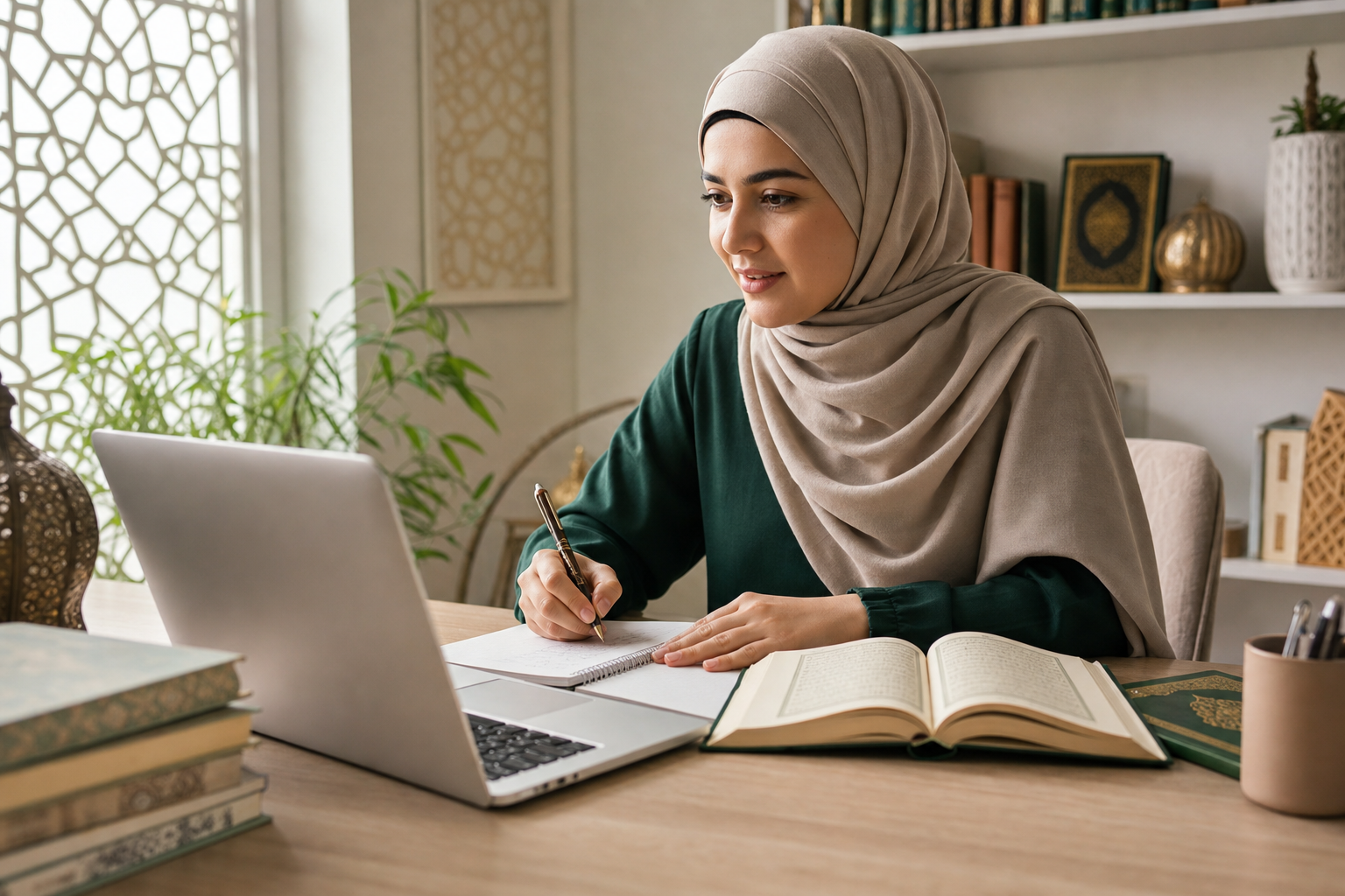 Adult student studying Quran online.