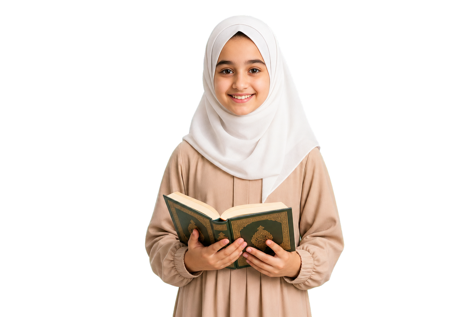 Girl student holding open Quran